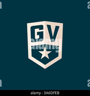 Simbolo iniziale dello scudo a stella con logo GV con semplice grafica vettoriale Illustrazione Vettoriale