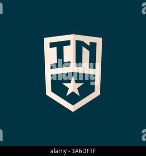 Iniziale NEL simbolo dello scudo a stella del logo con semplice grafica vettoriale Illustrazione Vettoriale