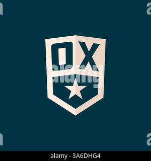 Simbolo iniziale dello scudo a stella con logo OX con semplice grafica vettoriale Illustrazione Vettoriale