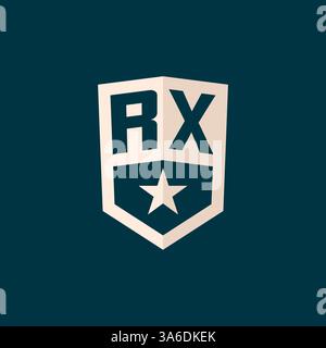 Simbolo iniziale dello scudo a stella con logo RX con semplice grafica vettoriale Illustrazione Vettoriale