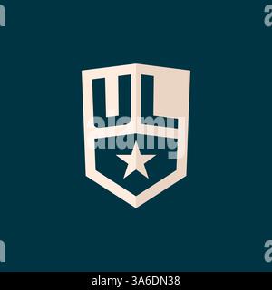 Simbolo iniziale dello scudo a stella con logo UL con grafica vettoriale semplice Illustrazione Vettoriale
