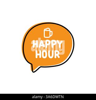 Happy hour. Illustrazione del logo, dell'icona, del disegno vettoriale su sfondo bianco Illustrazione Vettoriale
