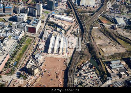 Vista aerea dell'HS2 Works presso il Birmingham City Centre, West Midlands, Regno Unito Foto Stock