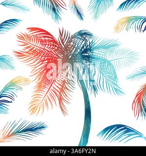 Stampa singola di palme con schizzi ideale per arte murale, cartoncino, poster. Exoctic Hello Summer. Design per le vacanze. Disegno a mano. Non ai, illustrazione vettoriale. Illustrazione Vettoriale