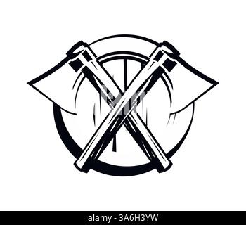 Stemma Style in bianco e nero con assi incrociati e schermatura isolata su sfondo bianco. Illustrazione vettoriale in EPS10. Illustrazione Vettoriale