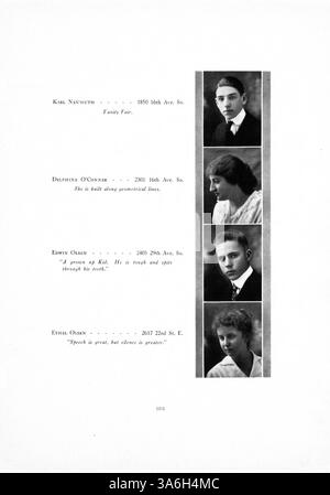 Il South High Yearbook per il 1915 riflette sull'anno scolastico 1914-1915, documentando studenti, insegnanti, club e atletica leggera. L'impatto degli studenti afroamericani sull'atmosfera accademica e culturale della scuola è riconosciuto nell'annuario. Foto Stock