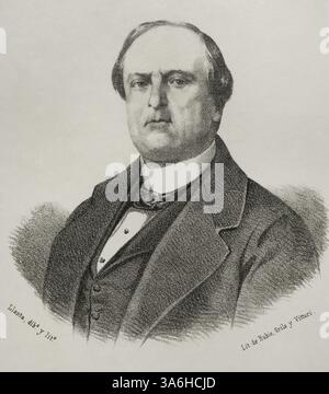 José de Salamanca y Mayol (1811-1883), i marchese di Salamanca e i conte di los Llanos. Aristocratico spagnolo, uomo d'affari e politico. Promotore delle prime linee ferroviarie spagnole. Verticale. Disegno di Llanta. Litografia. "Cronica General de España, Historia Ilustrada y Descriptiva de sus Provincias. Andalusia, 1869'. Foto Stock