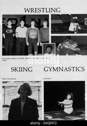 Questa suite Junior con vista sud 1984 High Yearbook racconta le principali attrazioni accademiche ed extracurricolari dell'anno scolastico 1983-1984. Cattura gli eventi chiave che coinvolgono studenti, insegnanti, squadre di atletica e club, offrendo uno sguardo dettagliato sui risultati e le attività dell'anno. Foto Stock