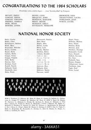 L'annuario "Tiger" del 1964 della South High School documenta il corpo studentesco, gli insegnanti, l'atletica, i club e gli eventi significativi dell'anno scolastico 1963-1964, sottolineando la storia afroamericana e i contributi alla cultura scolastica. Foto Stock