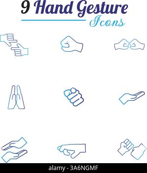 Set di icone dei gesti della mano Flat design Vector Illustrazione Vettoriale