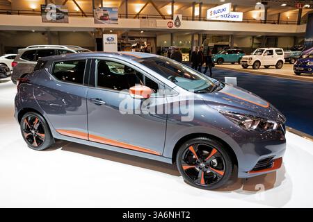 Auto Nissan Micra al Salone dell'Auto di Bruxelles. Belgio - 10 gennaio 2018. Foto Stock