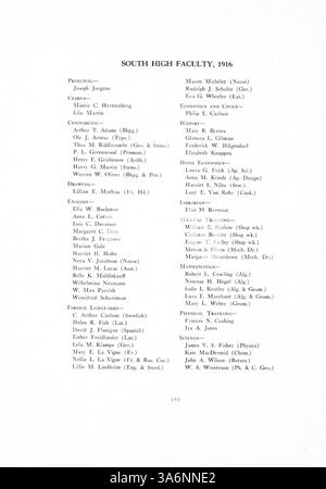 L'edizione 1916 dell'annuario "Tiger" riflette la vivace vita studentesca della South High School, con foto di club, squadre di atletica e attrazioni accademiche dell'anno scolastico 1915-1916, con particolare attenzione al coinvolgimento degli studenti afroamericani. Foto Stock