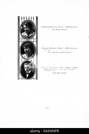 L'annuario "Tiger 1916" della South High School presenta ritratti di studenti, foto di docenti e resoconti degli eventi accademici ed extracurricolari dell'anno scolastico. Riflette il contesto comunitario e culturale del South High durante l'anno scolastico 1915-1916. Foto Stock