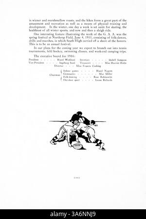 L'annuario "Tiger 1916" della South High School riflette le esperienze di studenti e docenti durante l'anno scolastico 1915-1916, documentando eventi sportivi, club scolastici e contributi afroamericani alla comunità scolastica. Foto Stock