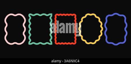 Raccolta di cornici rettangolari e ovali ondulate in scala. Illustrazione Vettoriale