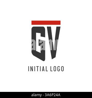 Logo Gv Initial Esport con grafica vettoriale dal design semplice dello scudo Illustrazione Vettoriale