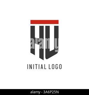 Logo HU iniziale esport con grafica vettoriale semplice in stile scudo Illustrazione Vettoriale
