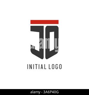Logo JO Initial Esport con grafica vettoriale semplice in stile scudo Illustrazione Vettoriale