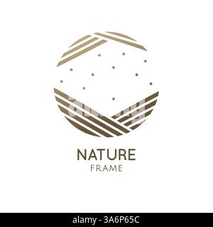 Cornice geometrica astratta in stile lineare. Modello logo fiocco di neve. Icona minimalista rotonda vettoriale con spazio per il business design e le feste Illustrazione Vettoriale