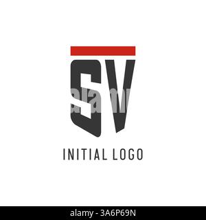 Logo SV Initial Esport con grafica vettoriale semplice in stile scudo Illustrazione Vettoriale
