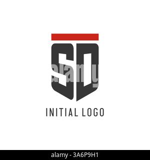 Logo SD Initial esport con grafica vettoriale semplice in stile scudo Illustrazione Vettoriale