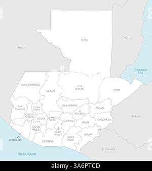 Mappa regionale vettoriale del Guatemala con dipartimenti e divisioni amministrative e paesi e territori limitrofi. Etichetta modificabile e chiara Illustrazione Vettoriale