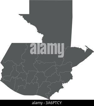 Mappa vettoriale regionale in bianco del Guatemala con dipartimenti o territori e divisioni amministrative. Livelli modificabili ed etichettati in modo chiaro. Illustrazione Vettoriale