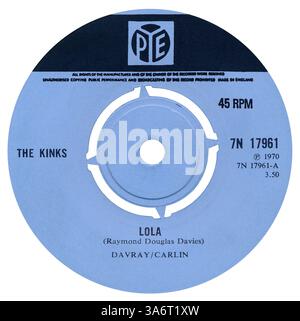 45 RPM 7' etichetta discografica britannica di Lola by the Kinks sull'etichetta Pye da giugno 1970. Scritto e prodotto da Ray Davies. Foto Stock