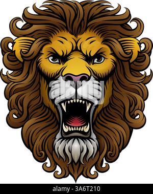 Stile vintage con incisione a leone e taglio a leone Illustrazione Vettoriale