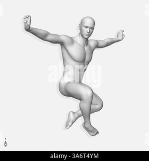 L'uomo sta ballando. Attività di ginnastica per la comunità Icon salute e fitness. Simbolo sport. Elemento di progettazione. Illustrazione vettoriale 3D per la presentazione, po Illustrazione Vettoriale