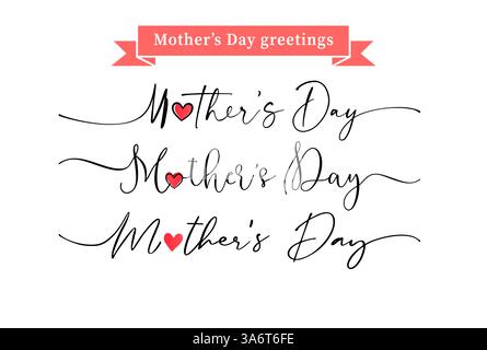Set di saluti artistici scritti a mano per cartolina per la festa della mamma. Design striscione orizzontale. Buona festa della mamma, congratulazioni. Biglietto d'auguri o regalo Illustrazione Vettoriale