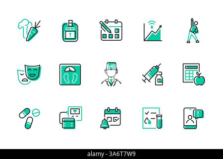 Diabete - serie di icone di stile di design della linea Illustrazione Vettoriale