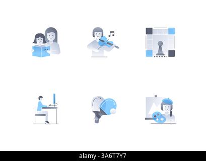 Hobby e intrattenimento - set di icone dal design piatto Illustrazione Vettoriale