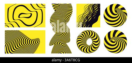 Sfondo con illusione ottica. Elemento di design a righe astratte. Toro. Movimento di rotazione e rotazione. Modello per brochure, riviste, poster, pres Illustrazione Vettoriale