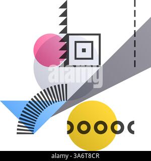 Composizione d'arte di forme vettoriali colorate piatte. Trasparenza astratta sfondo geometrico. Modello di design della copertina per la presentazione e la copertina aziendale Illustrazione Vettoriale