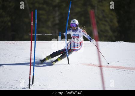 14 febbraio 2015 - Beaver Creek, Colorado, U. S - KSENIA ALOPINA della Russia corre durante la seconda prova nello Slalom femminile durante il Campionato Mondiale di Sci Alpino 2015. (Immagine di credito: © Jason Connolly/ZUMA Wire/ZUMAPRESS.com) Foto Stock