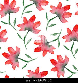 Bellissimo motivo con fiori rossi acquerelli Foto Stock