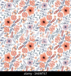 Splendido motivo con fiori di acquerello arancione Foto Stock