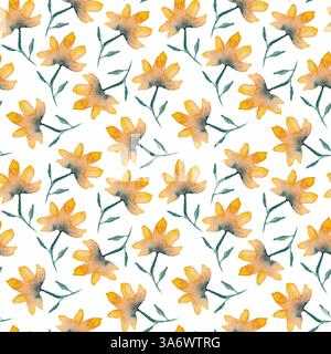 Motivo con teneri fiori arancioni di acquerello Foto Stock