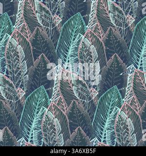 Splendido motivo con foglie tropicali color smeraldo Illustrazione Vettoriale