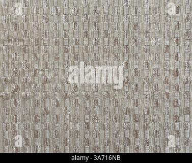 Foto ravvicinata di una splendida trama in tessuto bianco. Il tessuto presenta un motivo rettangolare in forme ripetute casuali. Texture di sfondo senza cuciture. Foto Stock