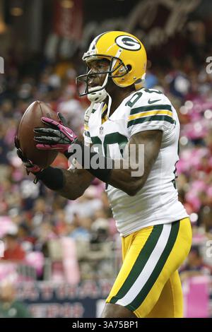 14 ottobre 2012 - il wide receiver dei Green Bay Packers DONALD DRIVER (80) riceve un passaggio prima della partita NFL tra Houston Texans e Green Bay Packers al Reliant Stadium di Houston, Texas. I Packers sconfissero i Texans 42-24. (Immagine di credito: © Tim Warner/ZUMAPRESS.com) Foto Stock