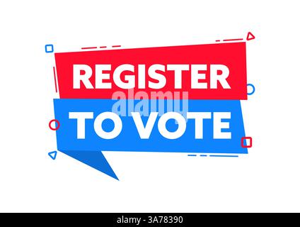 Bolla vocale con la parola Registra per votare etichetta rossa e blu. Illustrazione vettoriale Illustrazione Vettoriale