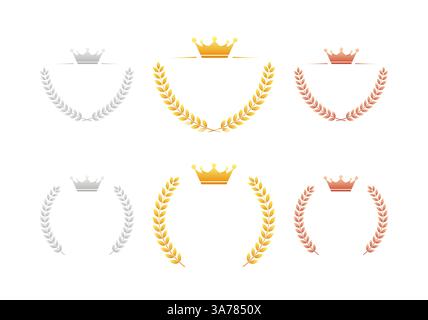 Corona con telaio in alloro Gold Award. Set di premi vincitore. Illustrazione vettoriale Illustrazione Vettoriale