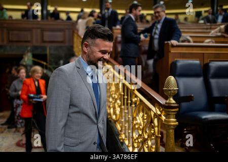 Madrid, Spagna. 26 marzo 2025. Gabriel Rufián, portavoce della Esquerra Republicana (ERC) al Congresso visto durante la sessione di controllo parlamentare del governo nella sessione plenaria del Congresso dei deputati. Crediti: D. Canales Carvajal/Alamy Live News Foto Stock
