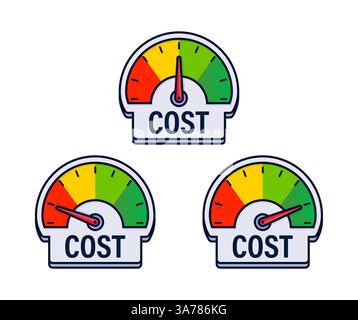 La gestione delle spese misura l'illustrazione vettoriale con indicatori di efficienza dei costi e pianificazione finanziaria Illustrazione Vettoriale