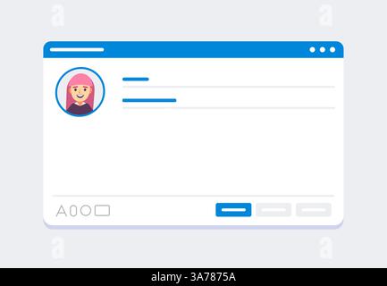 Concetto di interfaccia e-mail moderna finestra del browser e-mail vuota con avatar utente e testo segnaposto Illustrazione Vettoriale