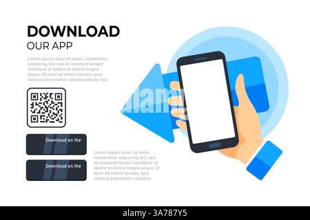 Facile accesso alla tecnologia Scarica la nostra promozione app con codice QR e illustrazione smartphone Illustrazione Vettoriale