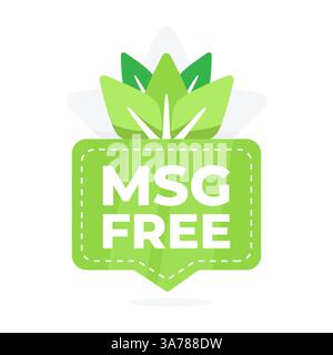 Badge con design a foglia che conferma che il prodotto non contiene glutammato monosodico Illustrazione Vettoriale
