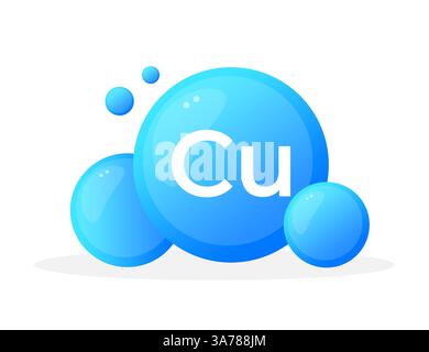 Bolle blu con il simbolo chimico Cu che rappresenta il rame Illustrazione Vettoriale